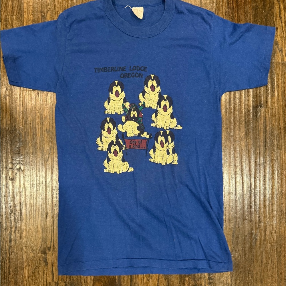 Vintage Timberline Lodge Oregon Blue Graphic Tee - Saint Bernard Dogs